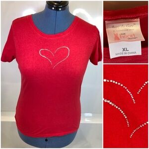 Red Rhinestone Heart Sz XL Short Sleeve Shirt Womens The Heart Truth